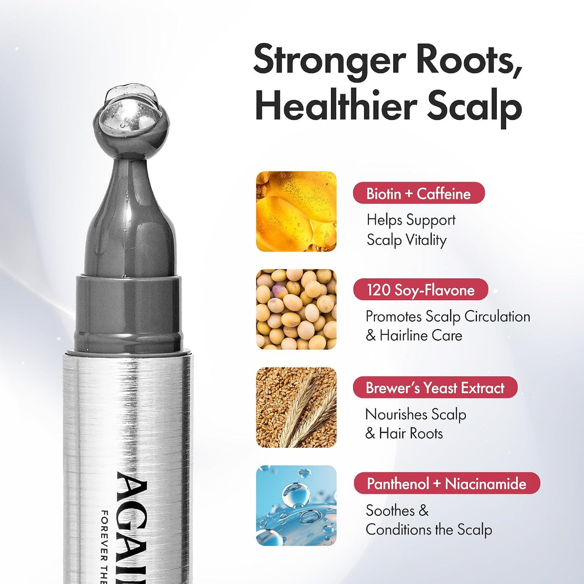 Again me Thickening Scalp Serum Roll-On with Biotin and Caffeine, 0.5 Fl Oz